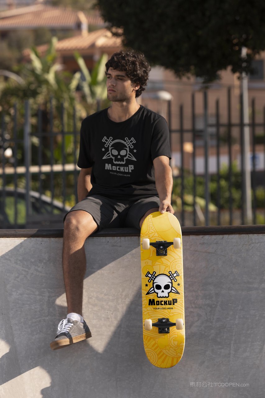 黄色潮流运动双翘滑板模型智能样机  (9)