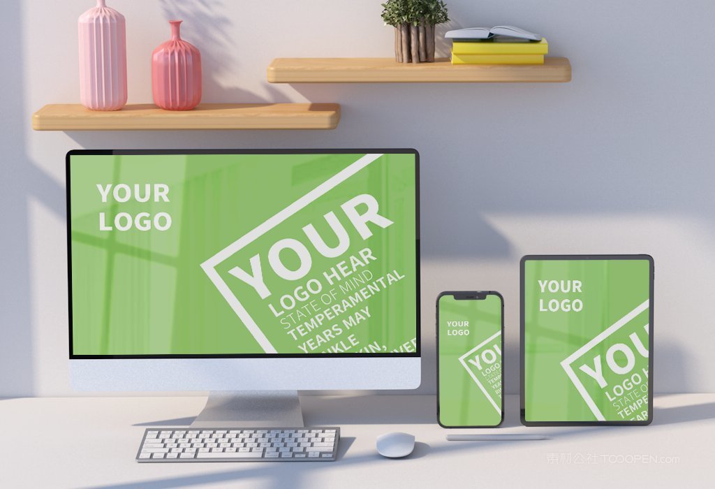 清新绿电脑一体机显示屏桌面ui样机  (2)