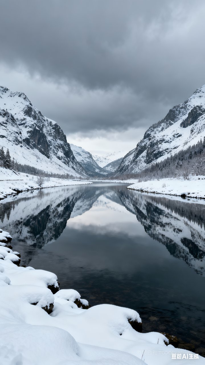 唯美风景雪景冬季山水山峰冬天河流