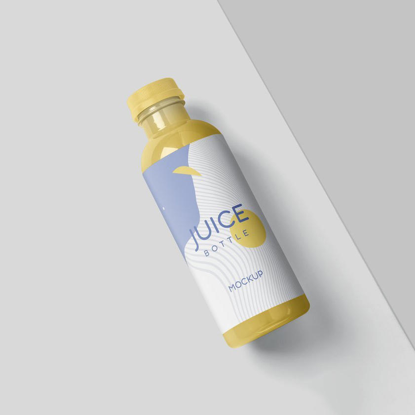 黄色橙汁果汁透明瓶子样机 (4)
