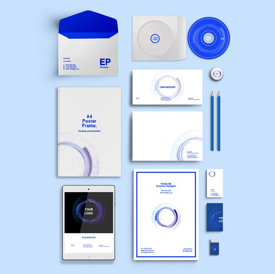 蓝色商务现代科技互联网公司企业vi样机