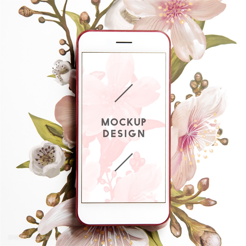 水彩背景女性手机贴图样机