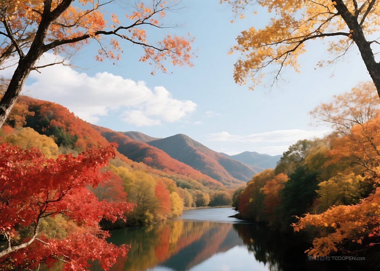 河流景色山水自然唯美群山湖泊风景山峰