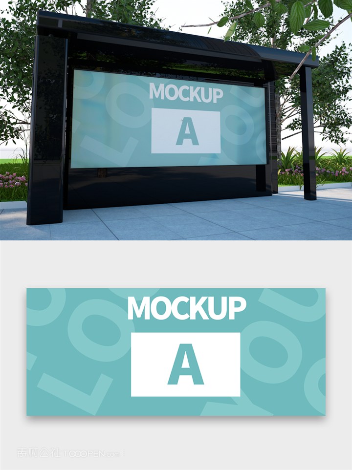 模型公交车站灯箱广告样机