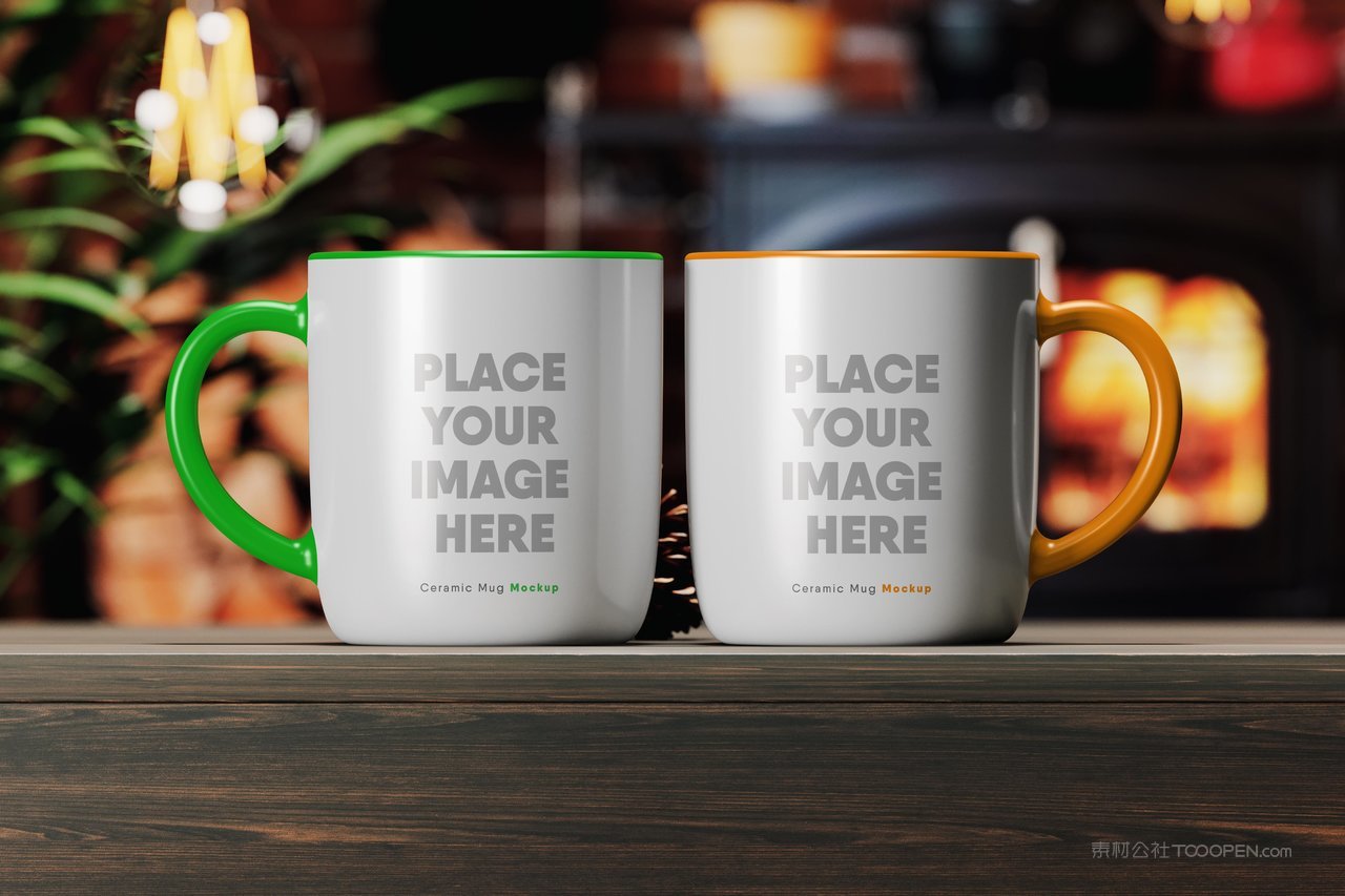 木桌上的咖啡杯场景样机