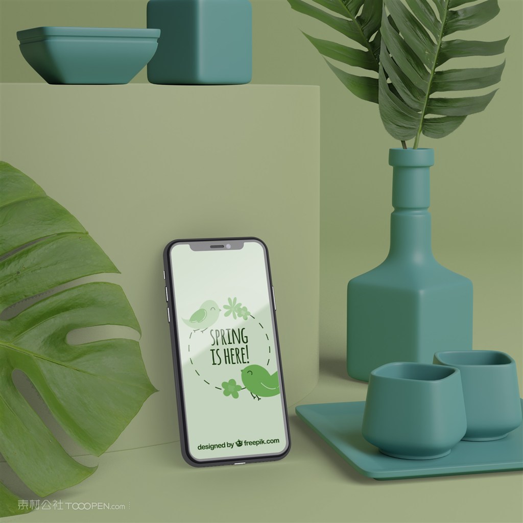 3D花瓶旁边的手机样机