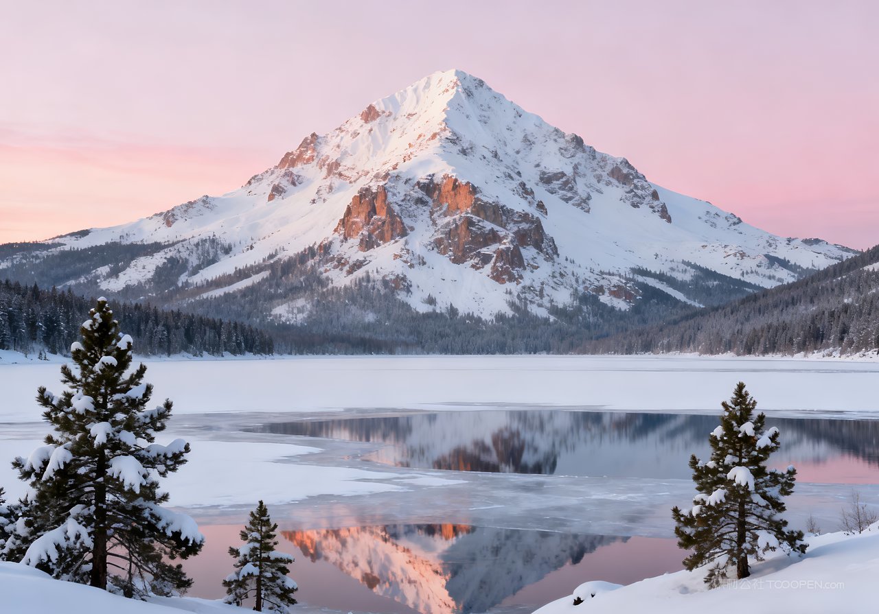 雪景冬季山水唯美河流山峰冬天风景