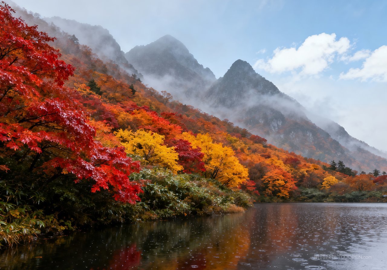 唯美山峰意境青山湖泊天空山水秋天