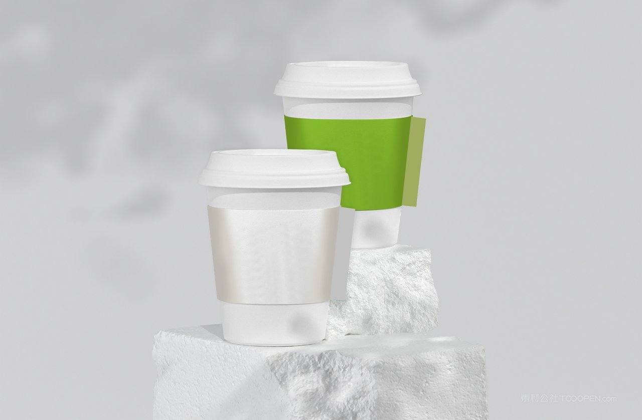 绿色两杯奶茶咖啡饮料餐饮品牌vi包装样机