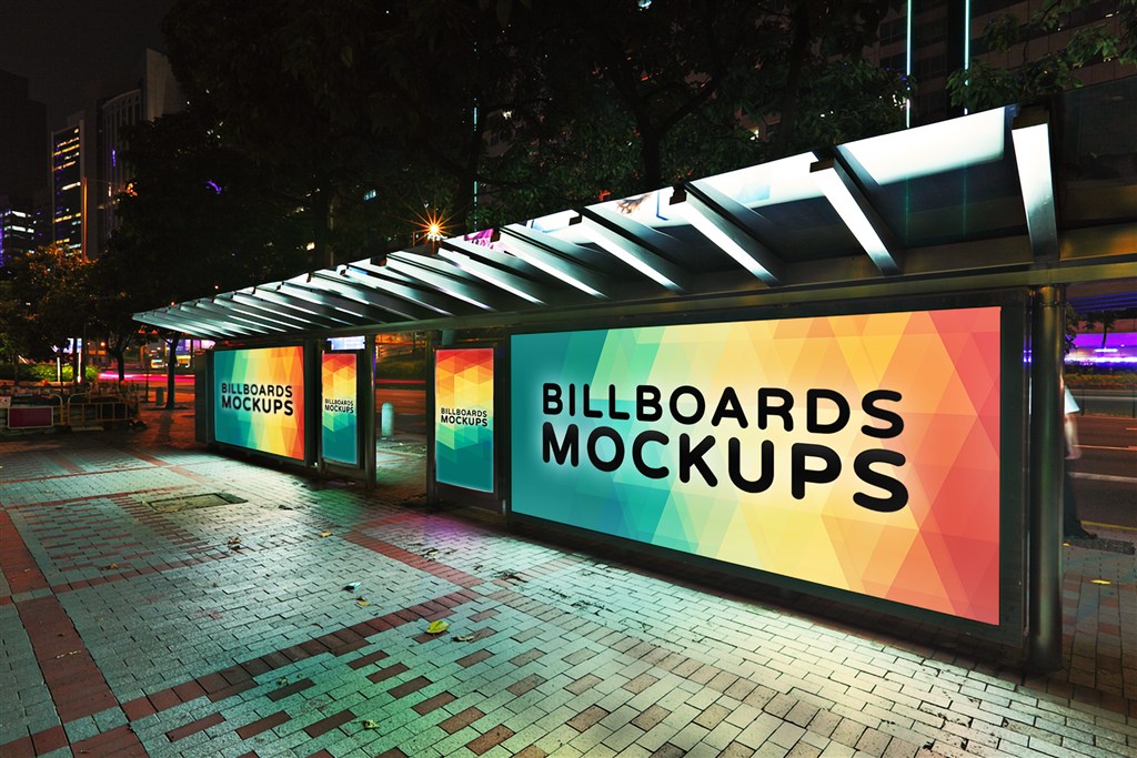 站台候车亭街头户外T牌灯箱广告牌样机图片下载