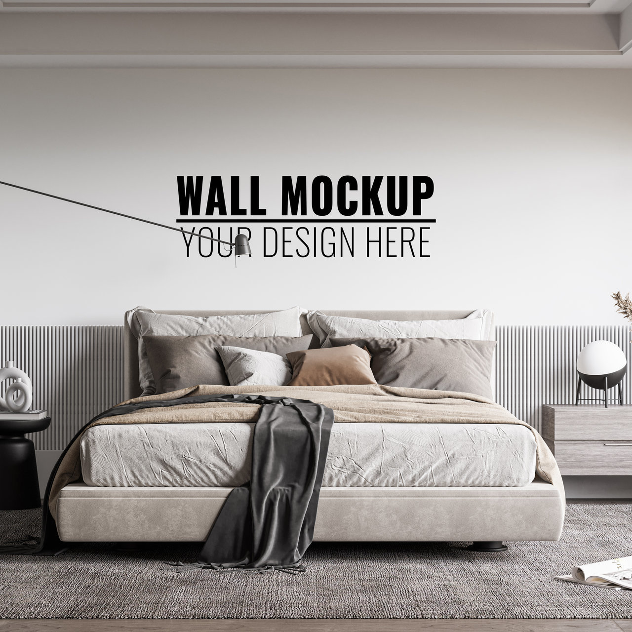 现代卧室背景墙墙面装饰贴图样机