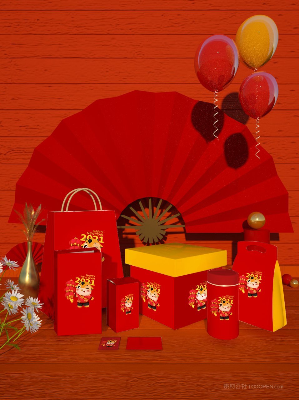 中国红国潮文创贺岁精品礼盒样机