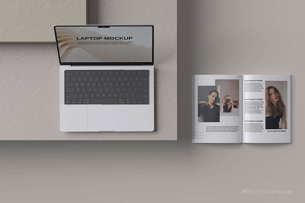 笔记本电脑和杂志样机