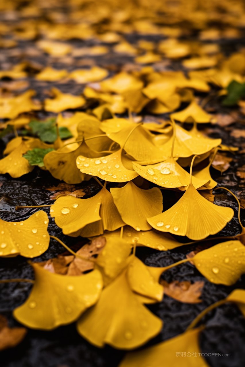 铺满地面的银杏叶秋天叶