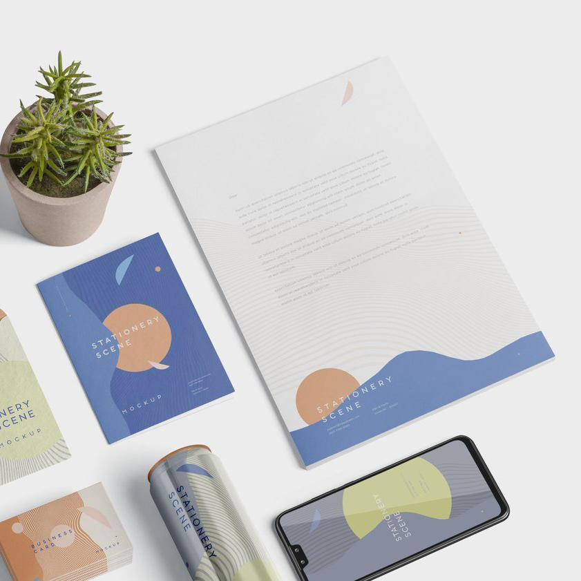 清新文创信封信纸办公用品vi智能贴图样机 (1)