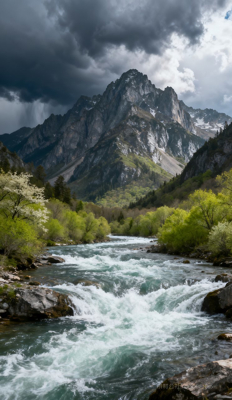 风景天空春天山水意境唯美自然河流山峰