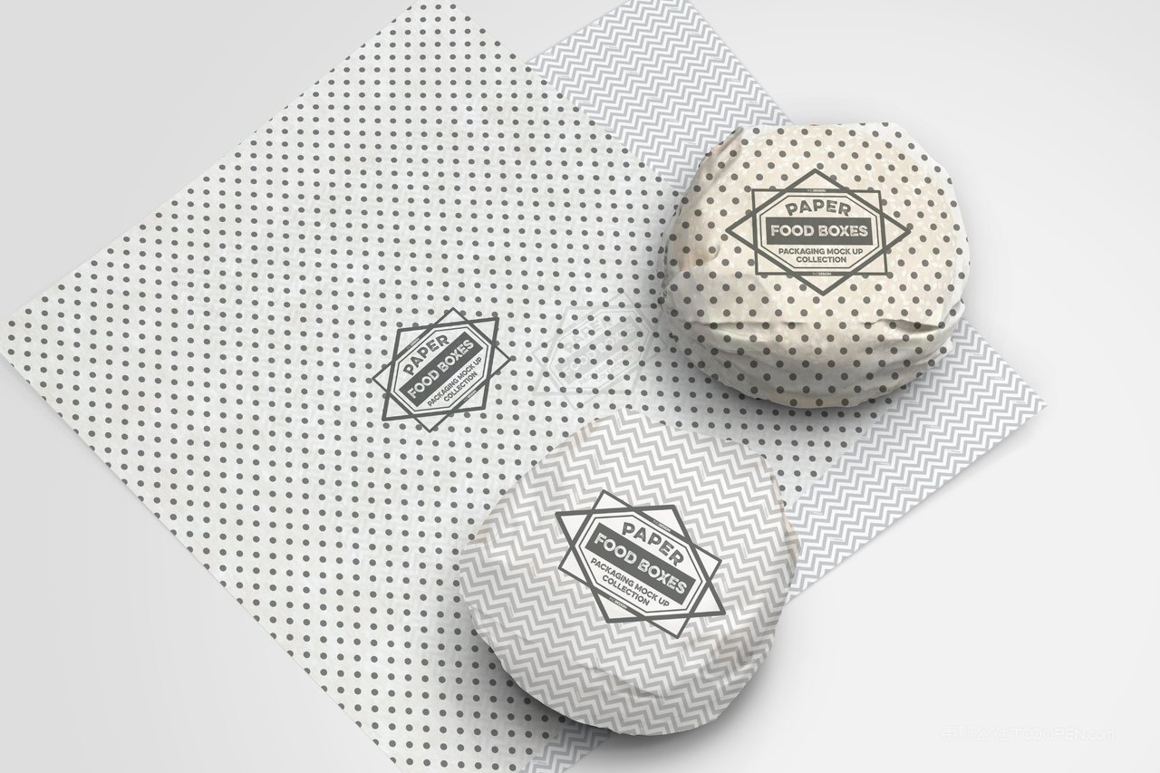 汉堡包包装纸品牌食品纸质包装贴图样机  (1)