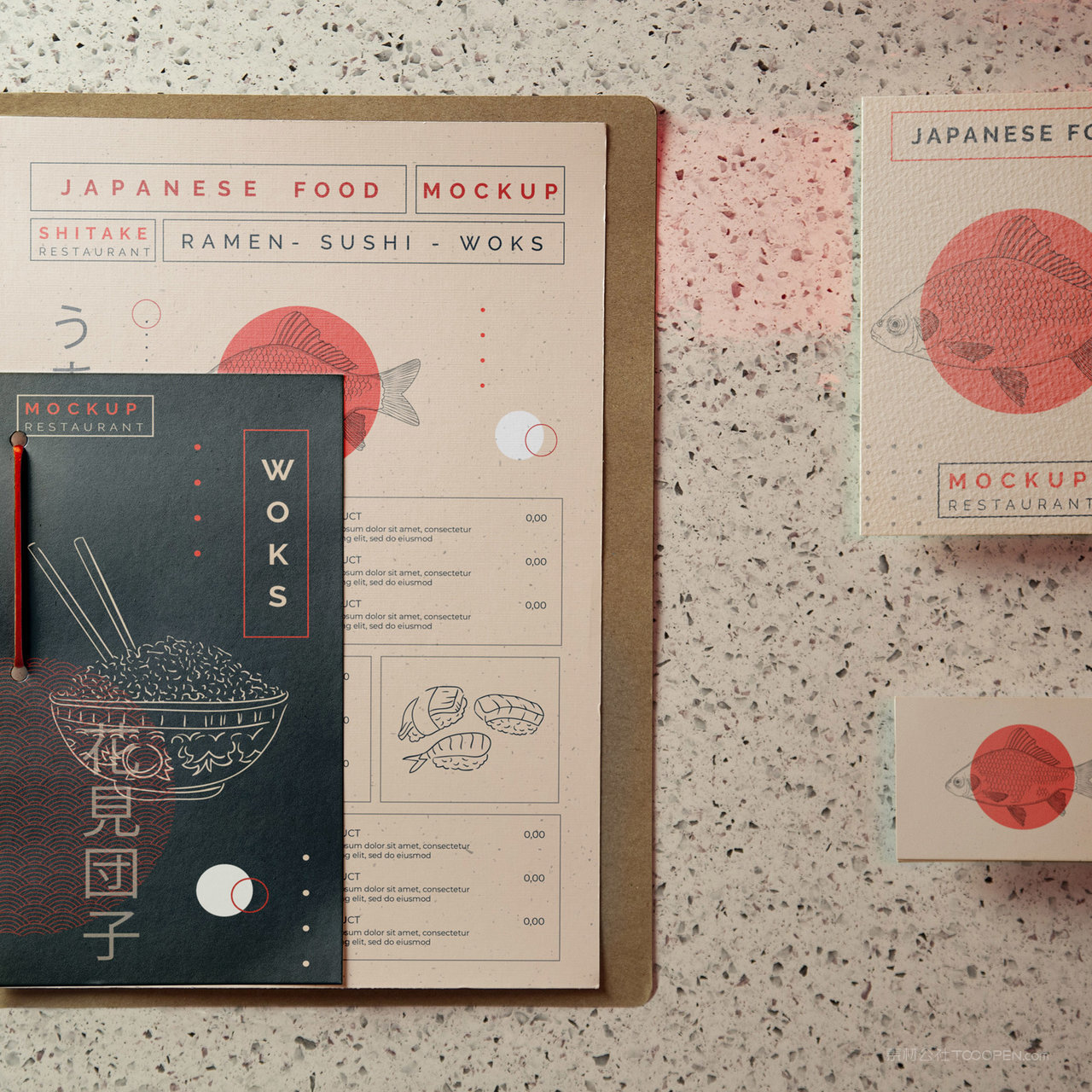 日式餐饮品牌vi名片菜单卡片贴图样机