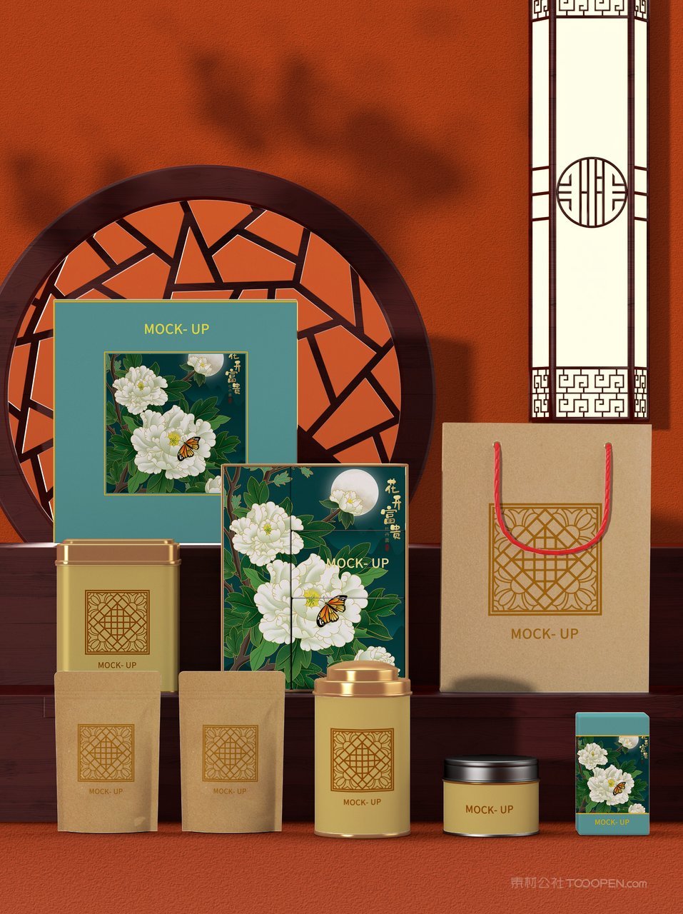 中国红国潮文创贺岁年货红色礼盒样机 (1)