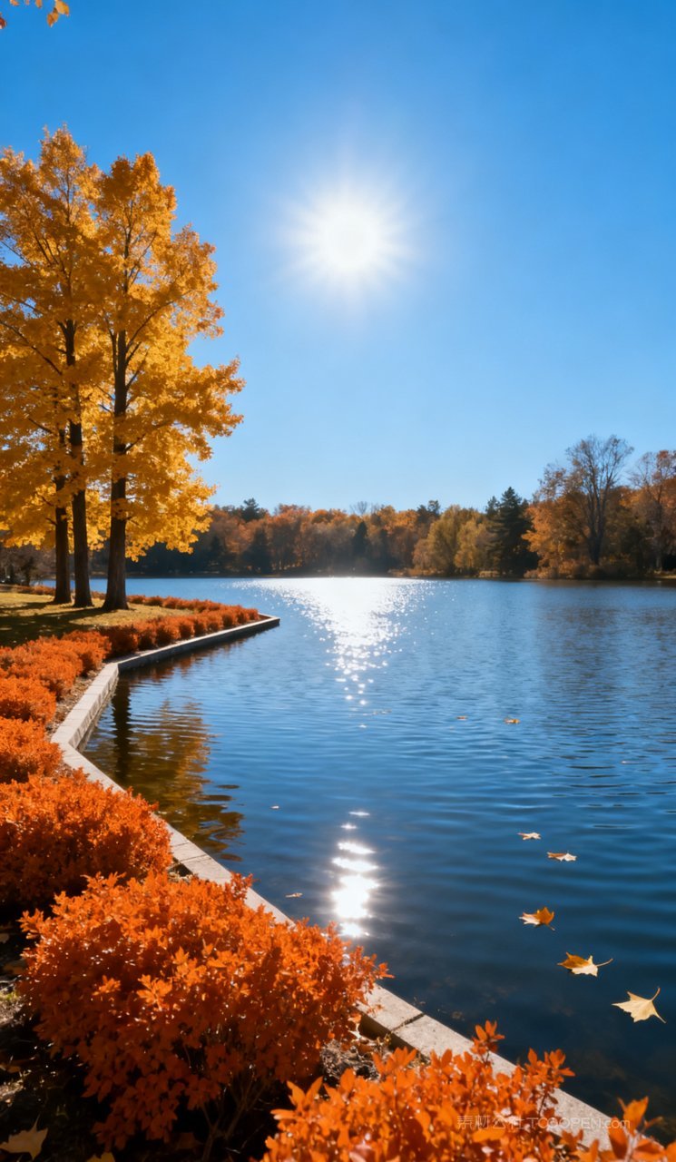 唯美山峰湖泊秋天风景秋季树木山水天空