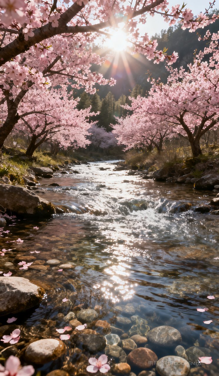 春天自然风景山峰唯美天空河流山水意境