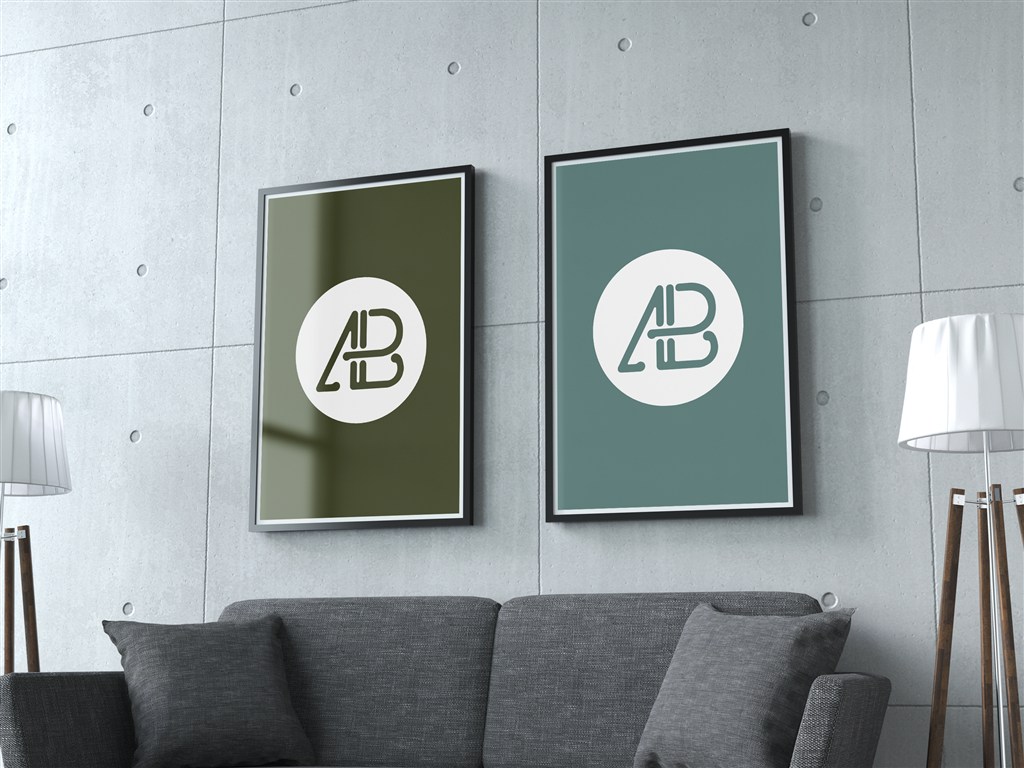 室内卧室相框海报样机