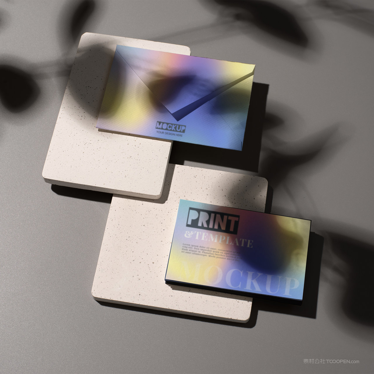 绚丽多彩的时尚vi信封信纸邀请函贴图样机