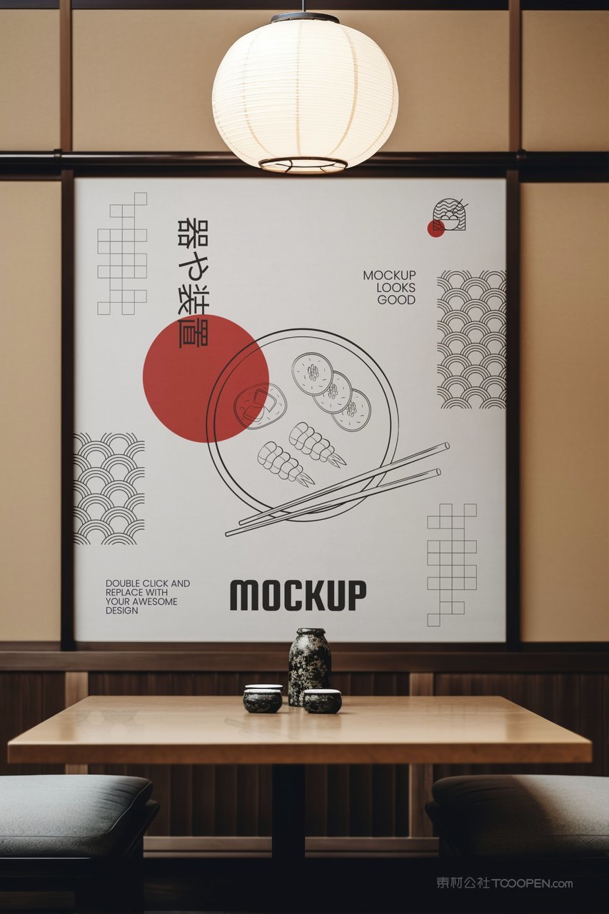 【2132期】中式民宿餐饮店铺装修品牌vi墙面样机 (5)