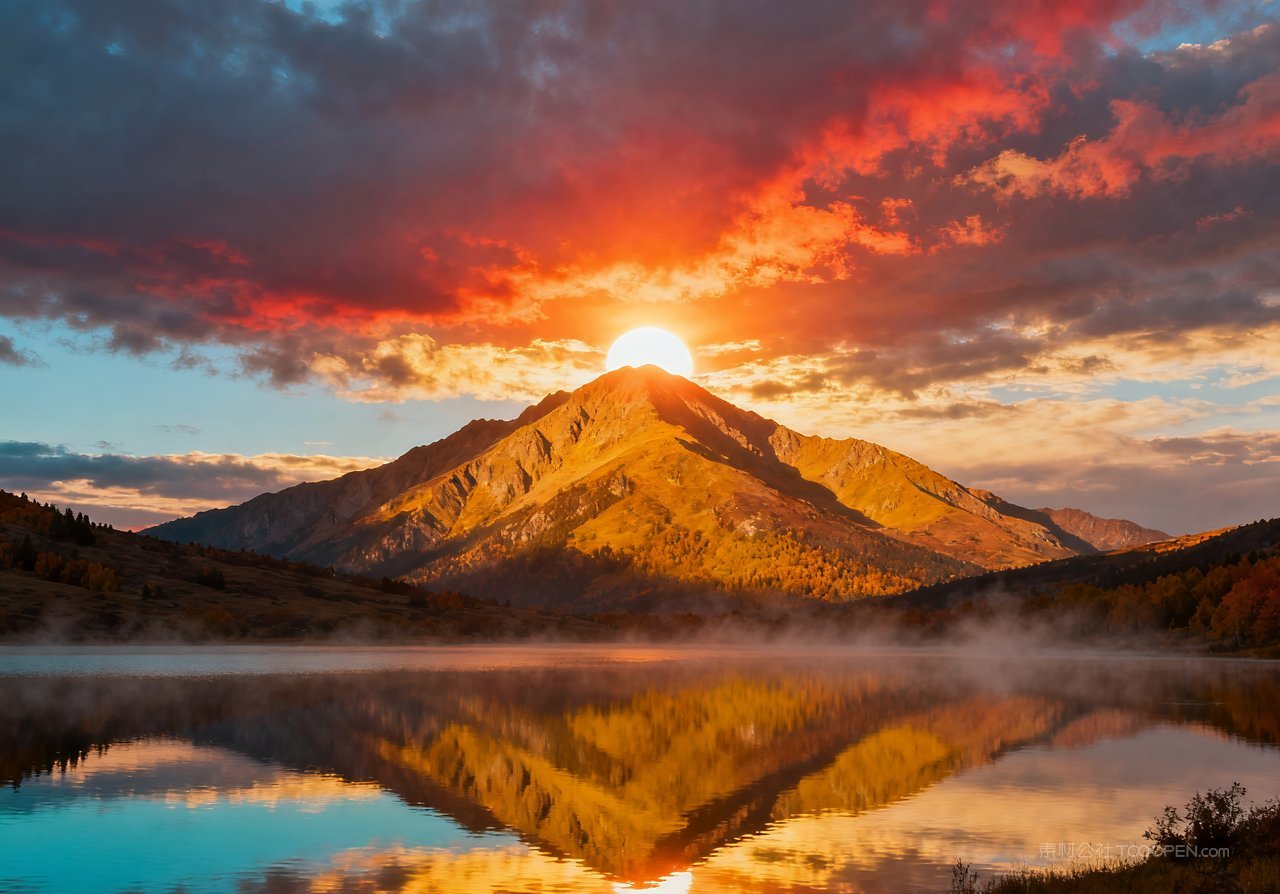 湖泊青山山峰秋天意境山水唯美天空