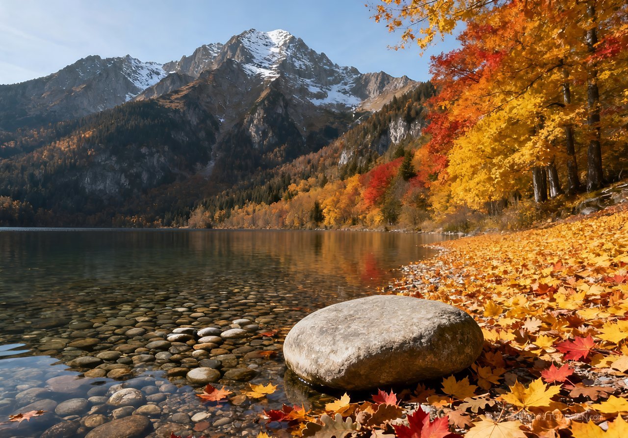 秋天山峰青山意境湖泊唯美山水天空