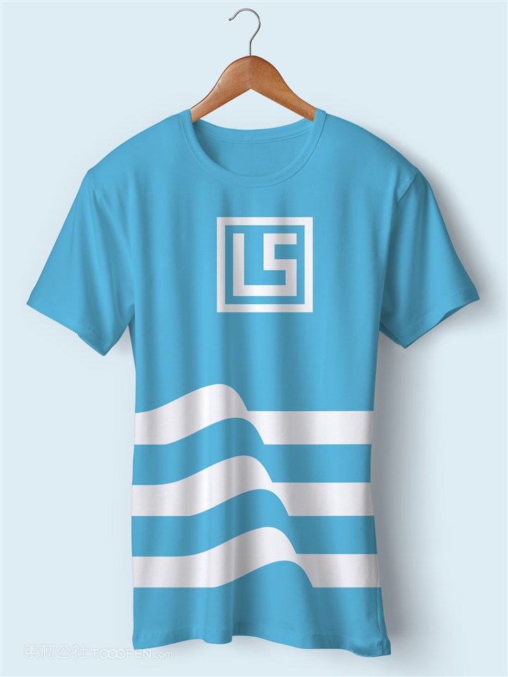 蓝色横条T恤样机