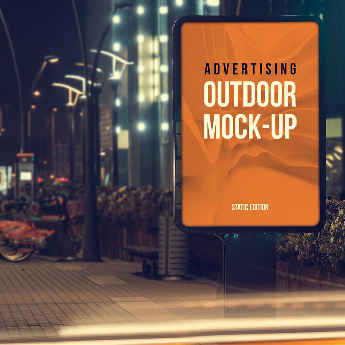 骑自行车美女户外灯箱广告样机