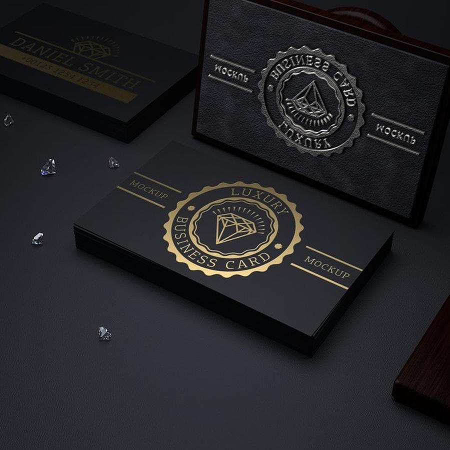 高档商务黑名片贴图简约背景样机 (2)