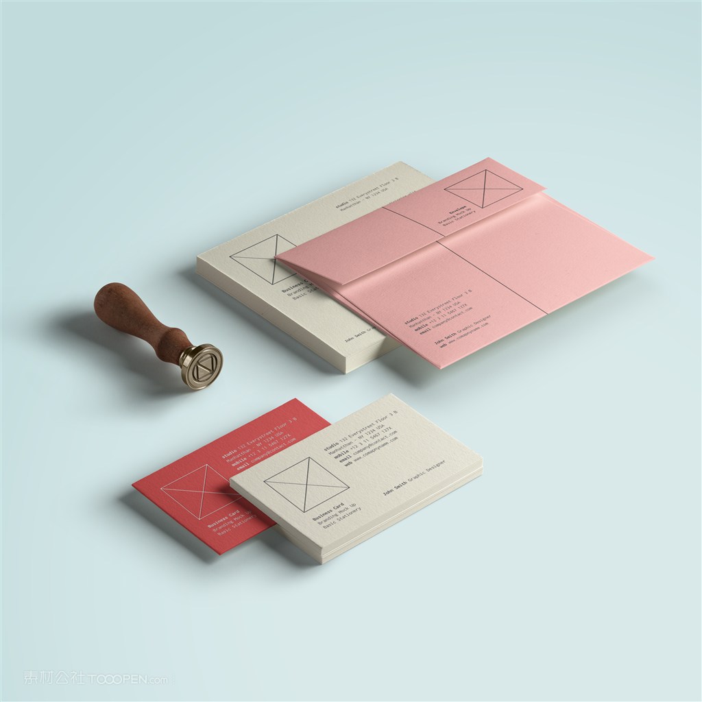 印章旁边的信封名片贴图样机
