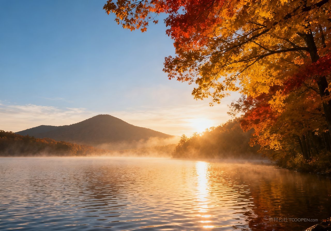 青山湖泊意境山峰秋季唯美天空山水