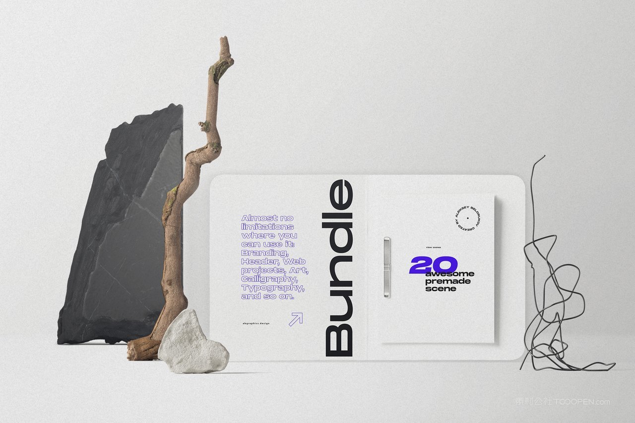 简洁干净打开的台历书本场景样机