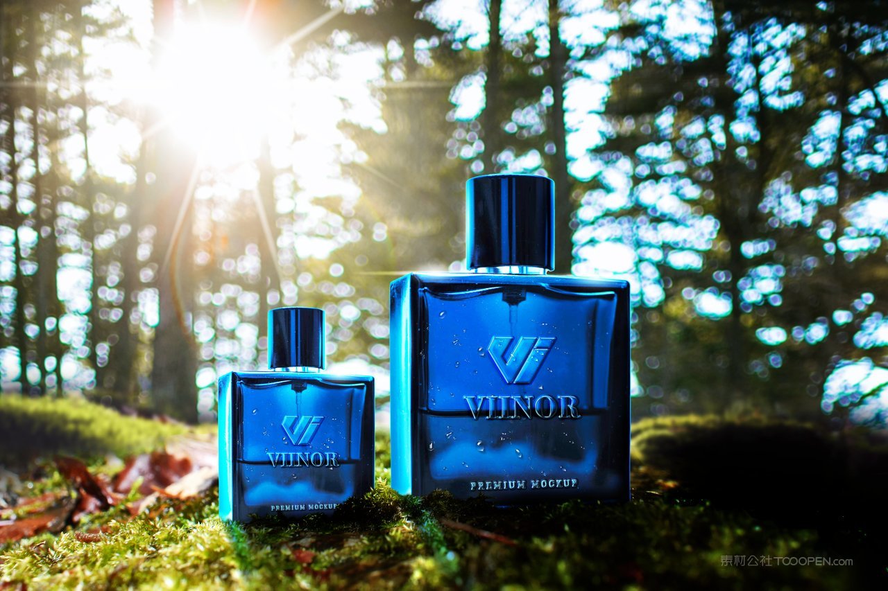 蓝色香水瓶样机