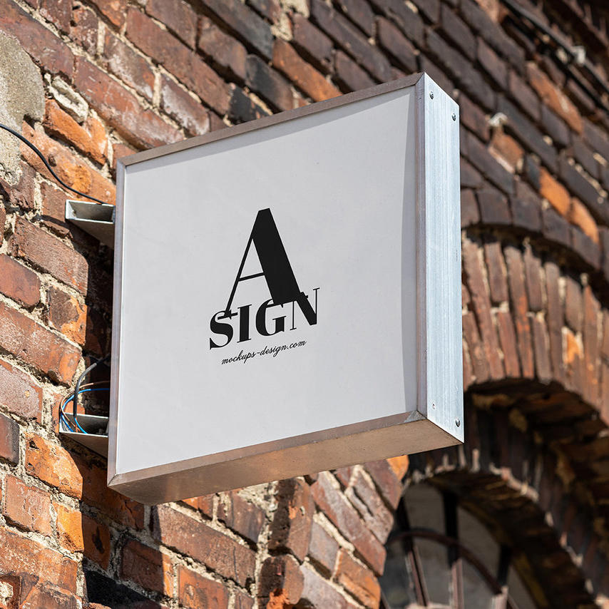 怀旧砖墙店面招牌logo样机