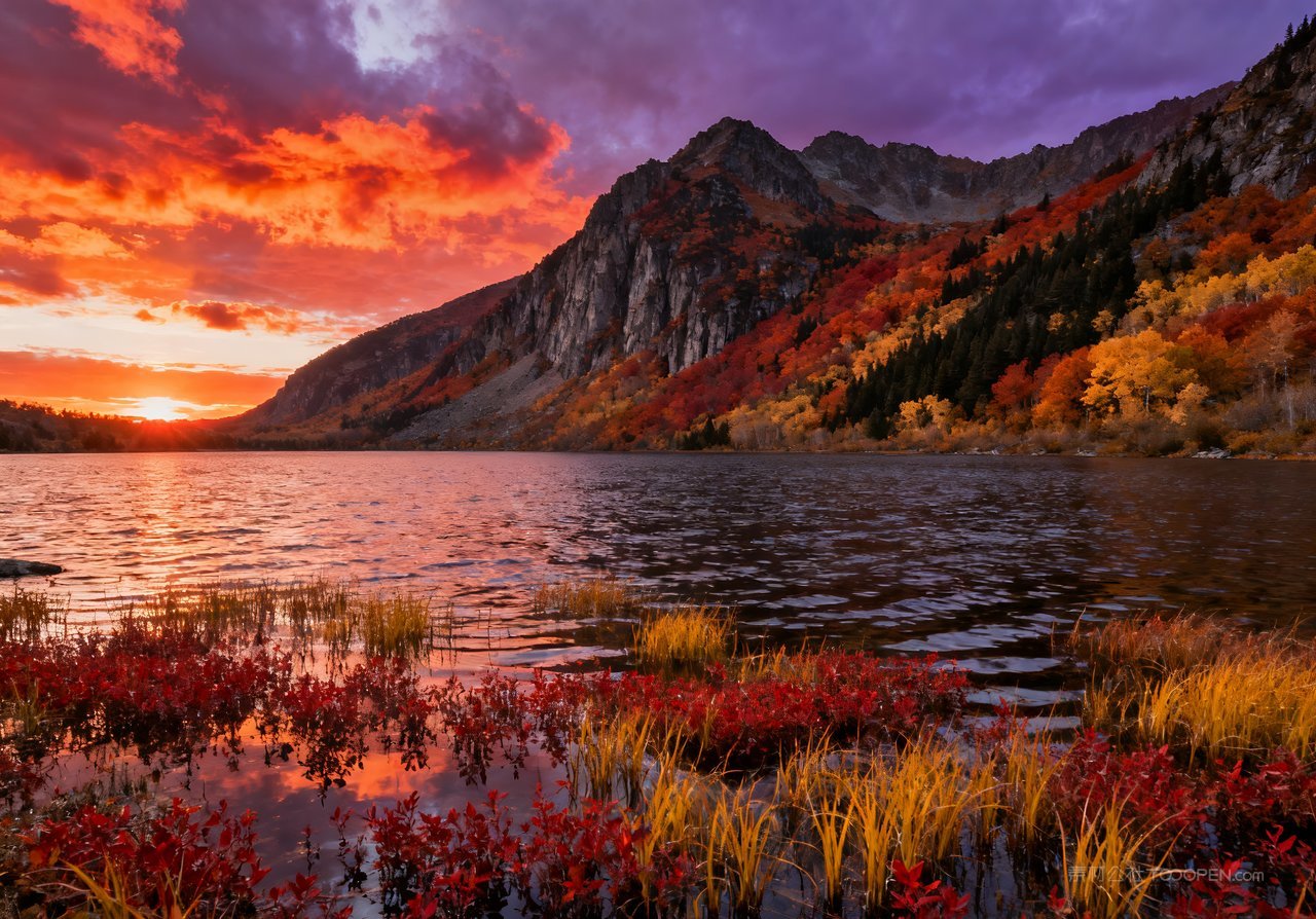 山水秋天意境天空山峰唯美湖泊