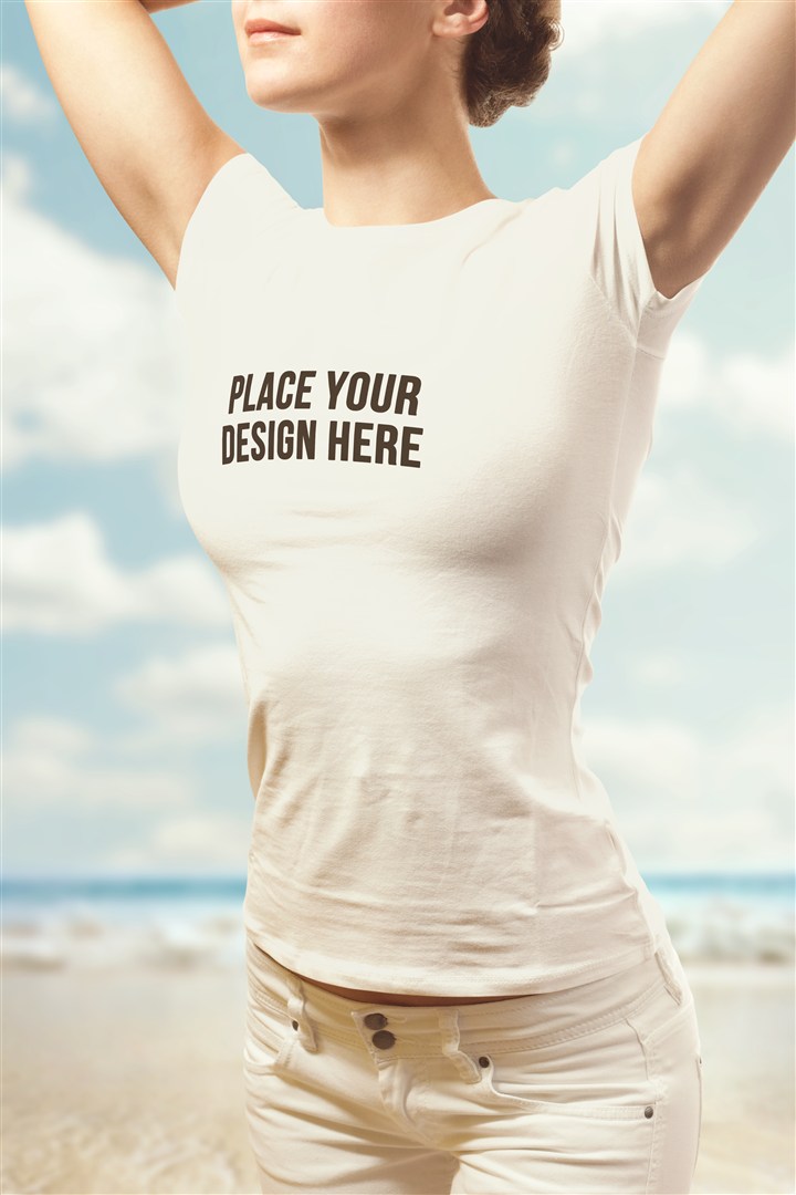 收腰女版t恤模板样机