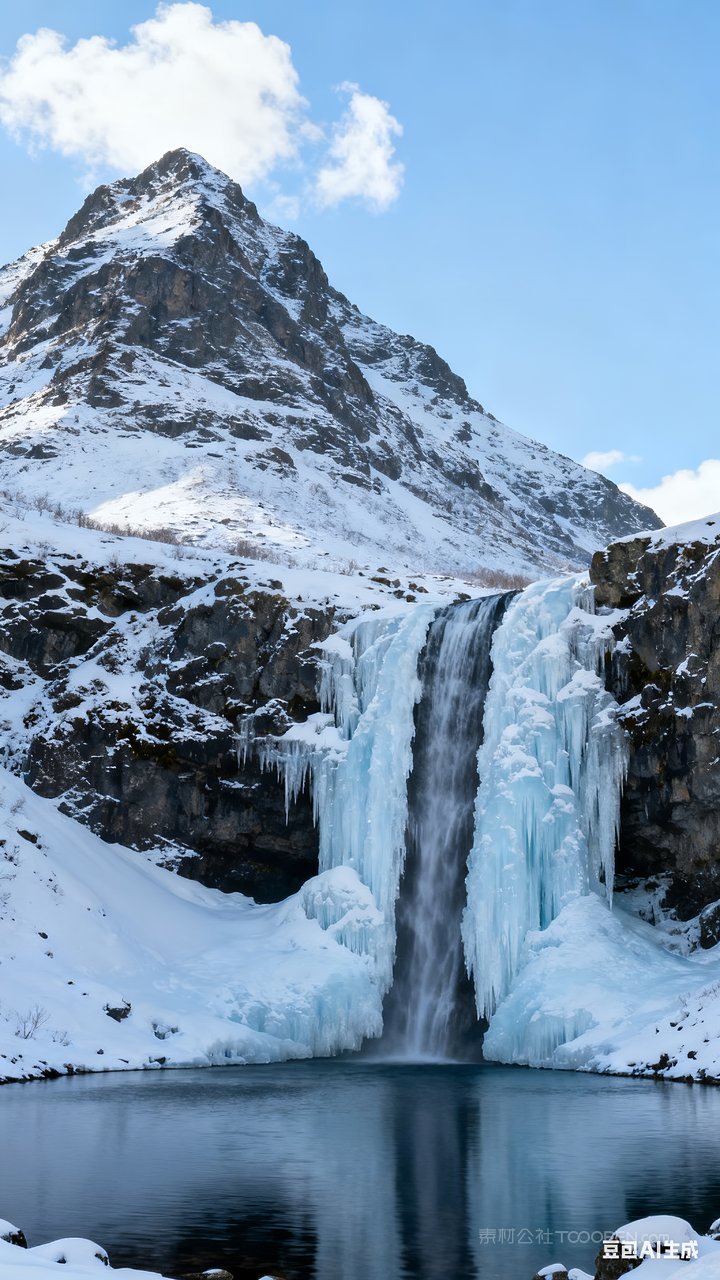 雪山唯美冬天雪景山水山峰风景冬季河流
