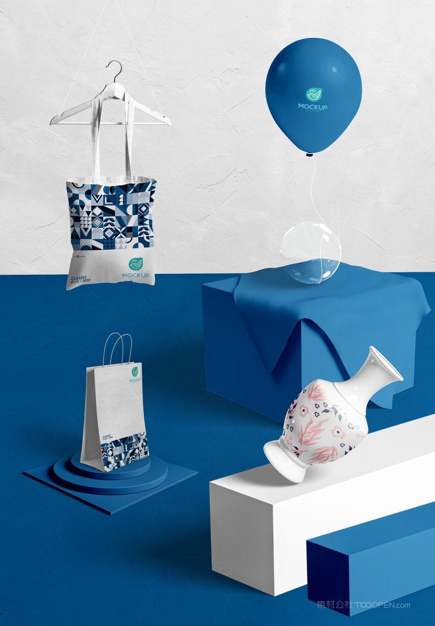 中国蓝手提袋文创产品包装展台样机 (5)