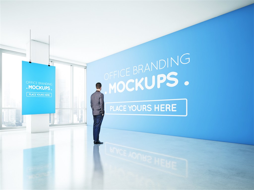 办公室海报广告牌样机模板