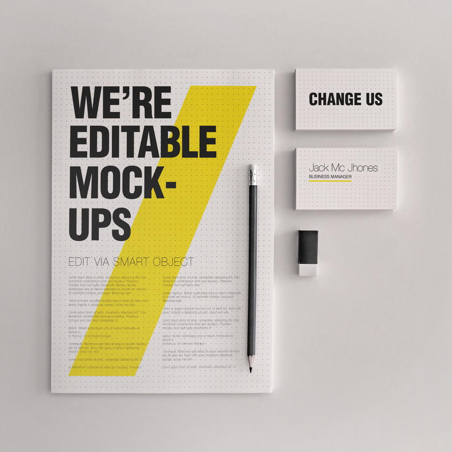 黄色高档精致办公用品品牌vi贴图