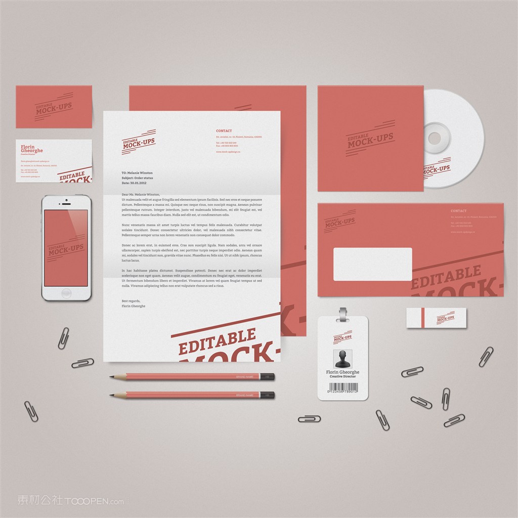 手机信纸信封胸卡工作证光盘名片样机