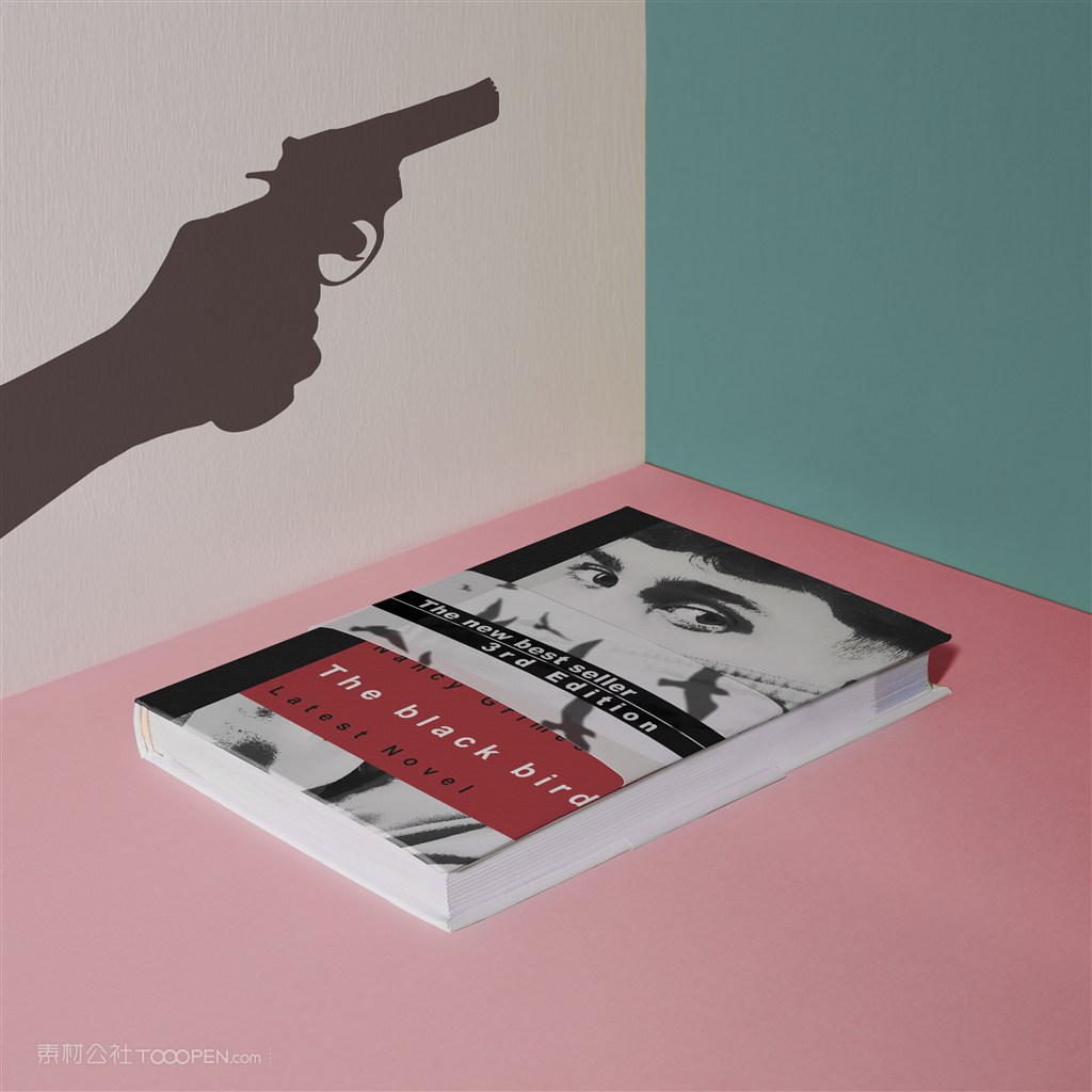 墙上剪影书籍贴图样机