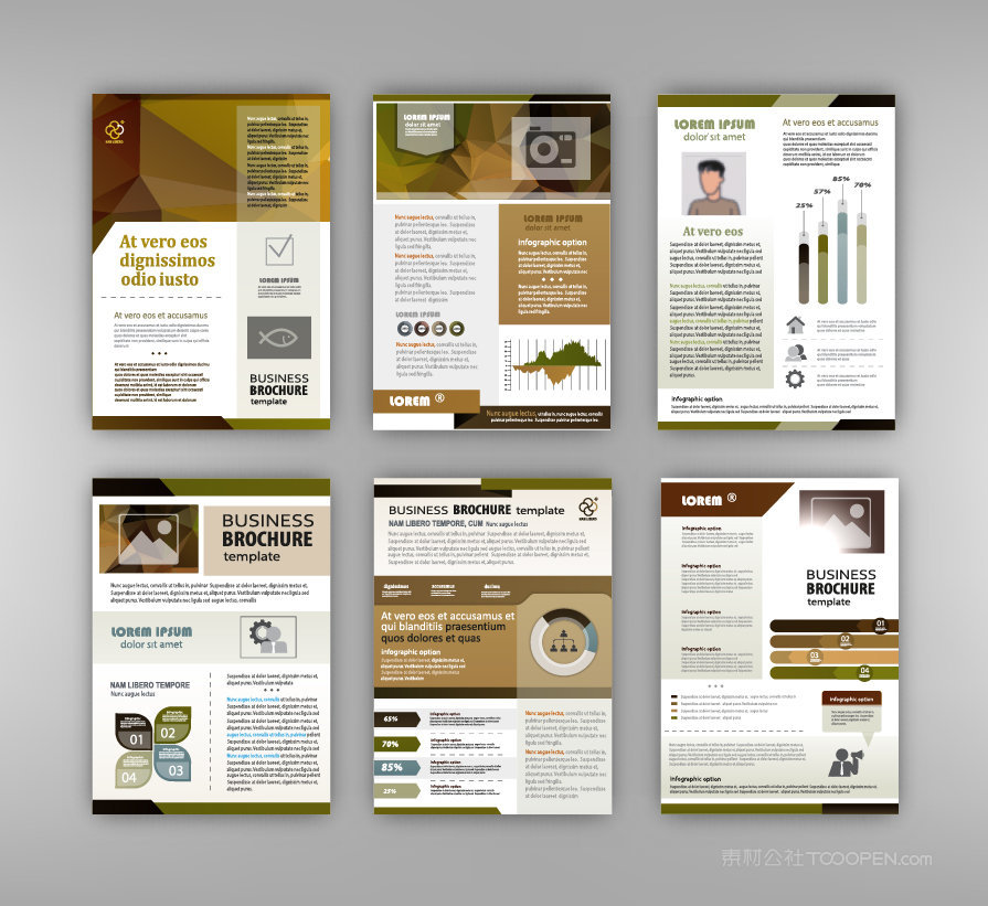 清新简约咖啡色系商务公司宣传册VI模板排版设计矢量素材