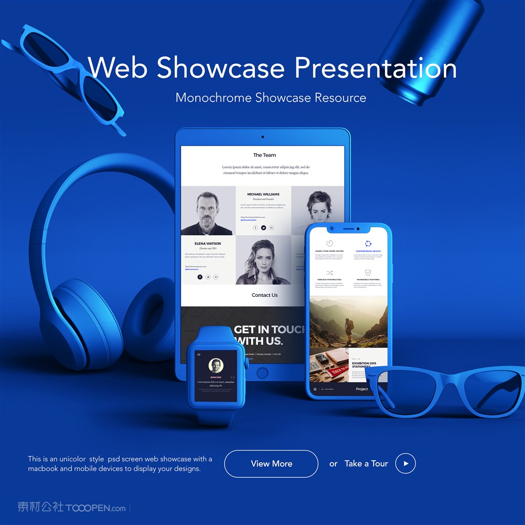 一组蓝色电子产品样机模板