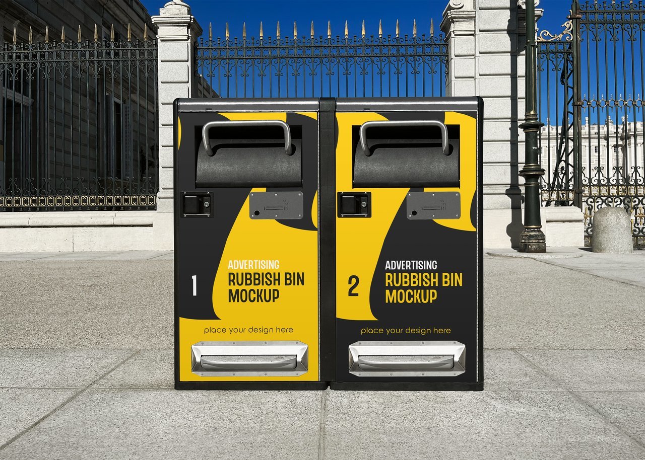 黄黑配色户外垃圾桶样机 (1)