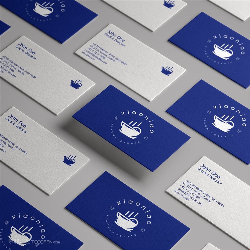 蓝色简约名片正反面贴图样机